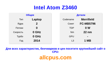 Intel Atom Z3460 Характеристики и бенчмарки CPU