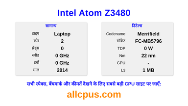 Intel Atom Z3480 CPU की स्पेसिफिकेशन और बेंचमार्क