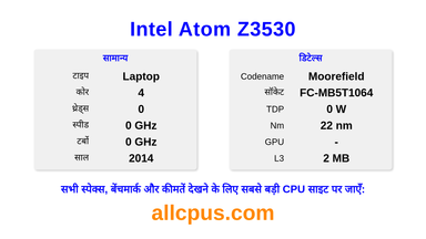 Intel Atom Z3530 CPU की स्पेसिफिकेशन और बेंचमार्क