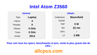 Intel Atom Z3560 Spécifications et benchmarks du CPU