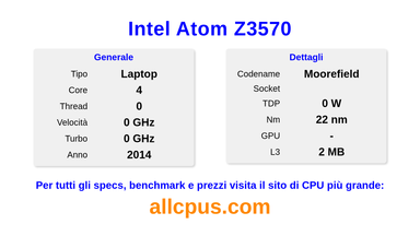 Intel Atom Z3570 Specifiche e benchmark della CPU