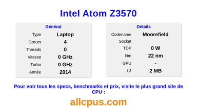 Intel Atom Z3570 Spécifications et benchmarks du CPU