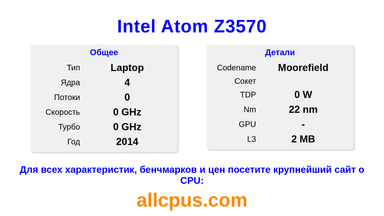 Intel Atom Z3570 Характеристики и бенчмарки CPU
