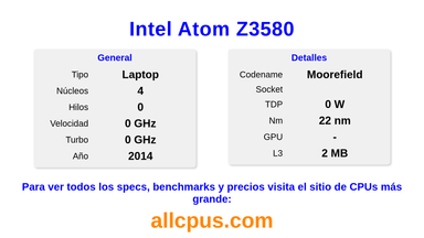 Intel Atom Z3580 Especificaciones y benchmarks de la CPU