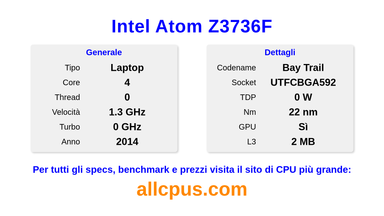 Intel Atom Z3736F Specifiche e benchmark della CPU