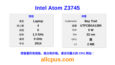 Intel Atom Z3745 CPU 规格和跑分