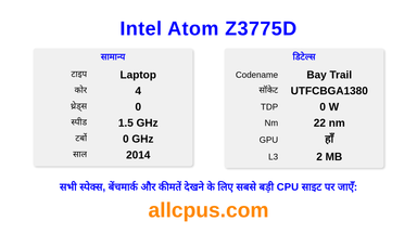 Intel Atom Z3775D CPU की स्पेसिफिकेशन और बेंचमार्क