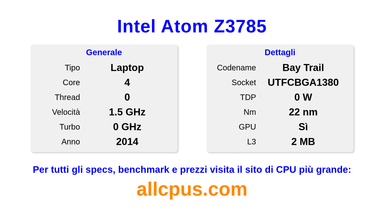Intel Atom Z3785 Specifiche e benchmark della CPU