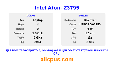 Intel Atom Z3795 Характеристики и бенчмарки CPU