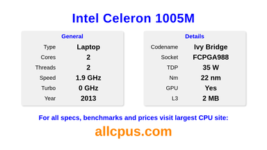 Intel Celeron 1005M CPU Specifications and Benchmark