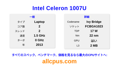 Intel Celeron 1007U CPUの仕様とベンチマーク