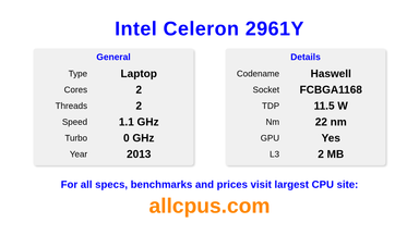 Intel Celeron 2961Y CPU Specifications and Benchmark