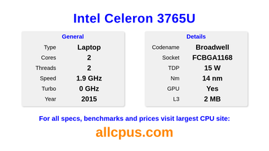 Intel Celeron 3765U CPU Specifications and Benchmark