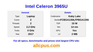 Intel Celeron 3965U CPU Specifications and Benchmark