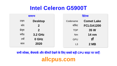 Intel Celeron G5900T CPU की स्पेसिफिकेशन और बेंचमार्क