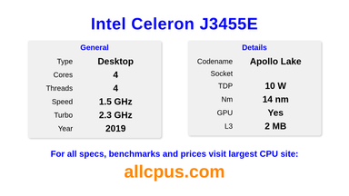 Intel Celeron J3455E CPU Specifications and Benchmark