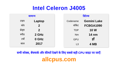 Intel Celeron J4005 CPU की स्पेसिफिकेशन और बेंचमार्क