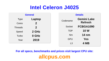 Intel Celeron J4025 CPU Specifications and Benchmark