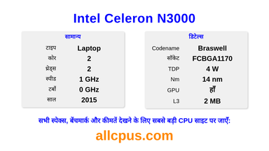Intel Celeron N3000 CPU की स्पेसिफिकेशन और बेंचमार्क