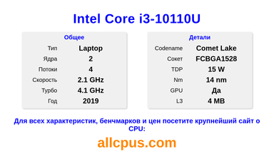 Intel Core i3-10110U Характеристики и бенчмарки CPU