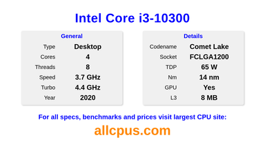 Intel Core i3-10300 CPU Specifications and Benchmark