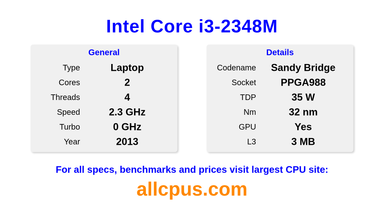 Intel Core i3-2348M CPU Specifications and Benchmark