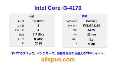 Intel Core i3-4170 CPUの仕様とベンチマーク