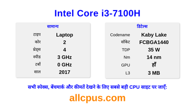 Intel Core i3-7100H CPU की स्पेसिफिकेशन और बेंचमार्क