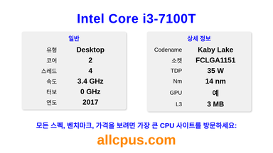 Intel Core i3-7100T CPU 사양과 벤치마크
