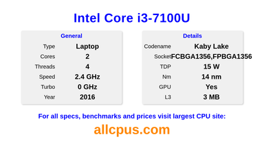 Intel Core i3-7100U CPU Specifications and Benchmark