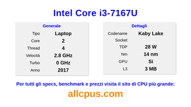 Intel Core i3-7167U Specifiche e benchmark della CPU