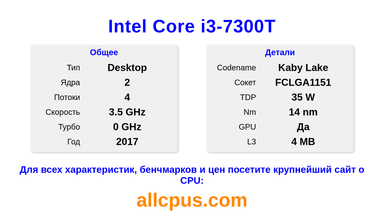 Intel Core i3-7300T Характеристики и бенчмарки CPU