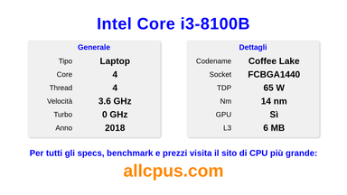 Intel Core i3-8100B Specifiche e benchmark della CPU
