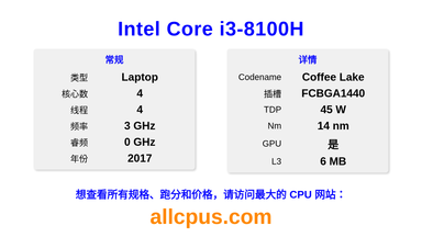 Intel Core i3-8100H CPU 规格和跑分