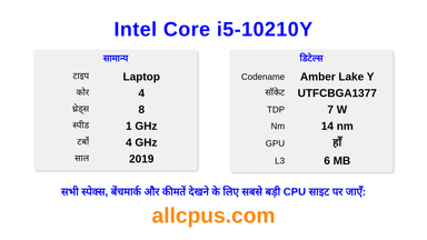 Intel Core i5-10210Y CPU की स्पेसिफिकेशन और बेंचमार्क