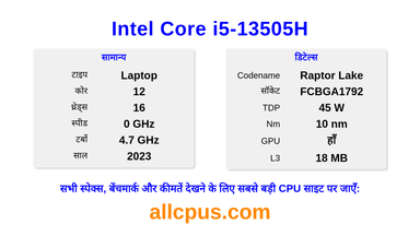 Intel Core i5-13505H CPU की स्पेसिफिकेशन और बेंचमार्क
