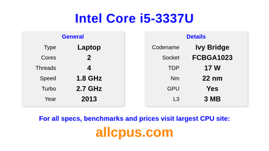 Intel Core i5-3337U CPU Specifications and Benchmark
