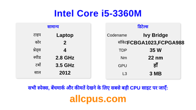 Intel Core i5-3360M CPU की स्पेसिफिकेशन और बेंचमार्क