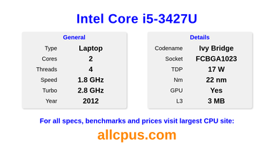 Intel Core i5-3427U CPU Specifications and Benchmark