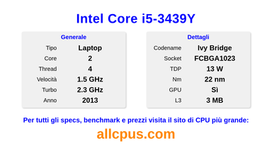 Intel Core i5-3439Y Specifiche e benchmark della CPU