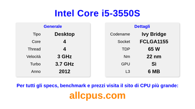 Intel Core i5-3550S Specifiche e benchmark della CPU