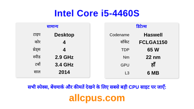 Intel Core i5-4460S CPU की स्पेसिफिकेशन और बेंचमार्क