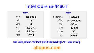Intel Core i5-4460T CPU की स्पेसिफिकेशन और बेंचमार्क