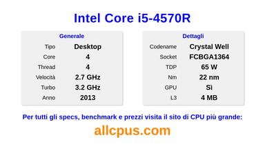 Intel Core i5-4570R Specifiche e benchmark della CPU