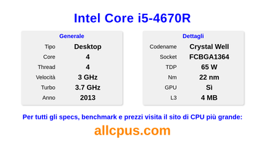 Intel Core i5-4670R Specifiche e benchmark della CPU