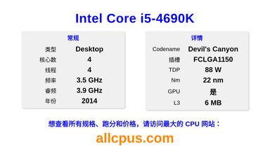 Intel Core i5-4690K CPU 规格和跑分