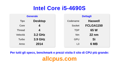 Intel Core i5-4690S Specifiche e benchmark della CPU