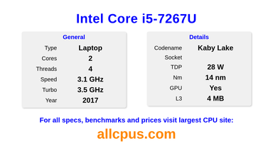 Intel Core i5-7267U CPU Specifications and Benchmark