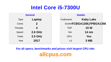Intel Core i5-7300U CPU Specifications and Benchmark