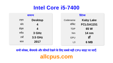 Intel Core i5-7400 CPU की स्पेसिफिकेशन और बेंचमार्क
